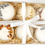 combining soy wax and dried flowers in eco-friendly wooden cups
