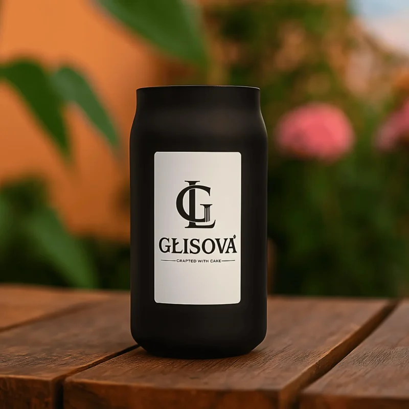 GLISOVA Horizon Collection soy candle with a cobalt blue rim.