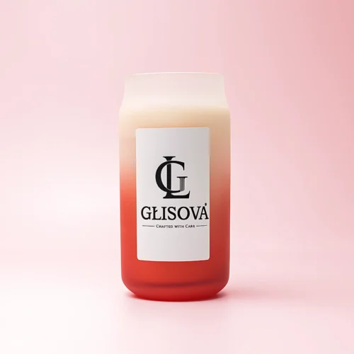 Lifestyle image of a GLISOVA candle on an outdoor table