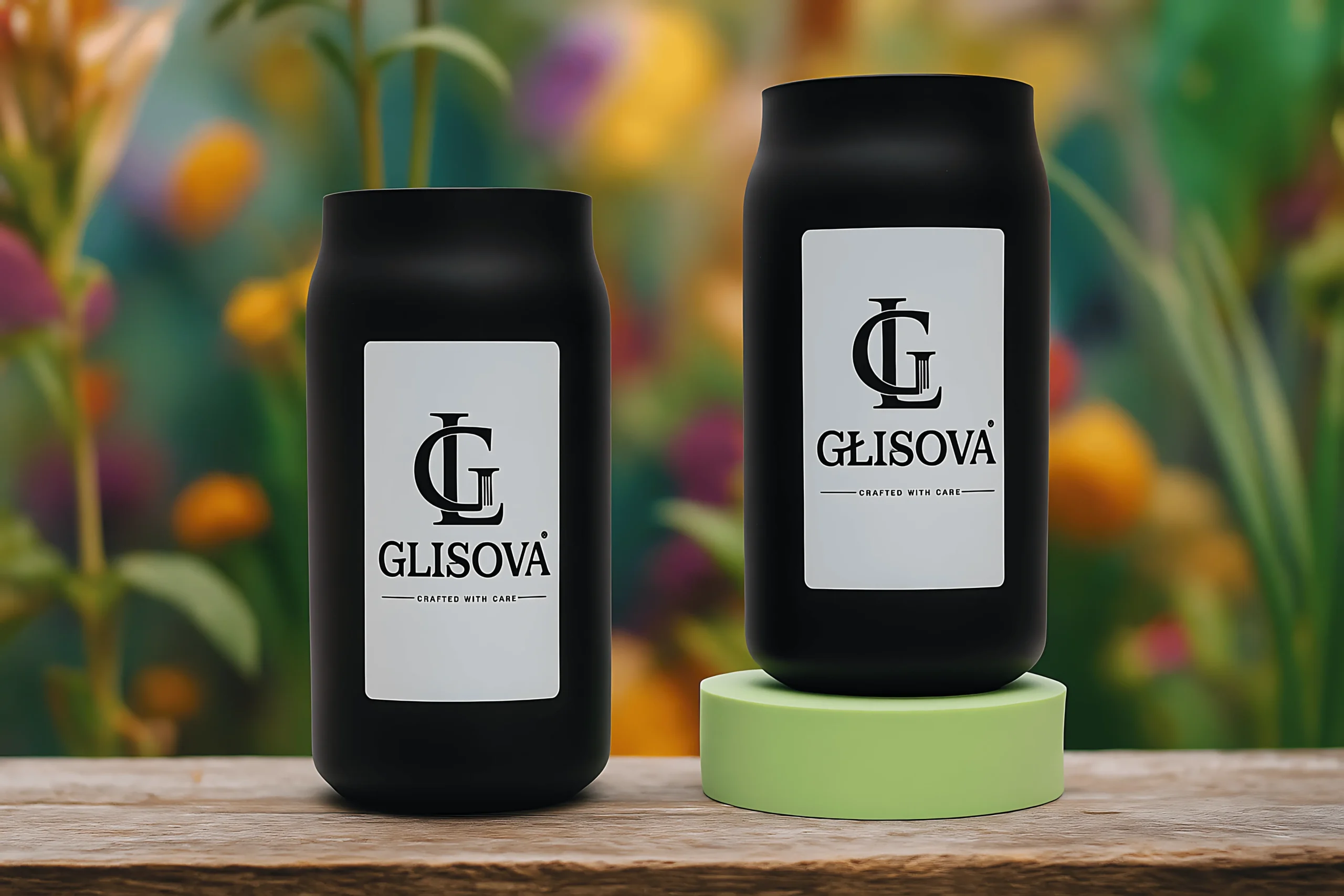 GLISOVA hand-poured soy wax candle in matte black jar