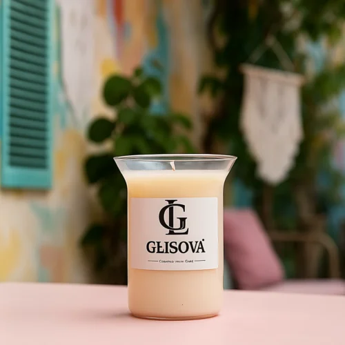 GLISOVA Artisan Collection soy candle in a flared glass jar.