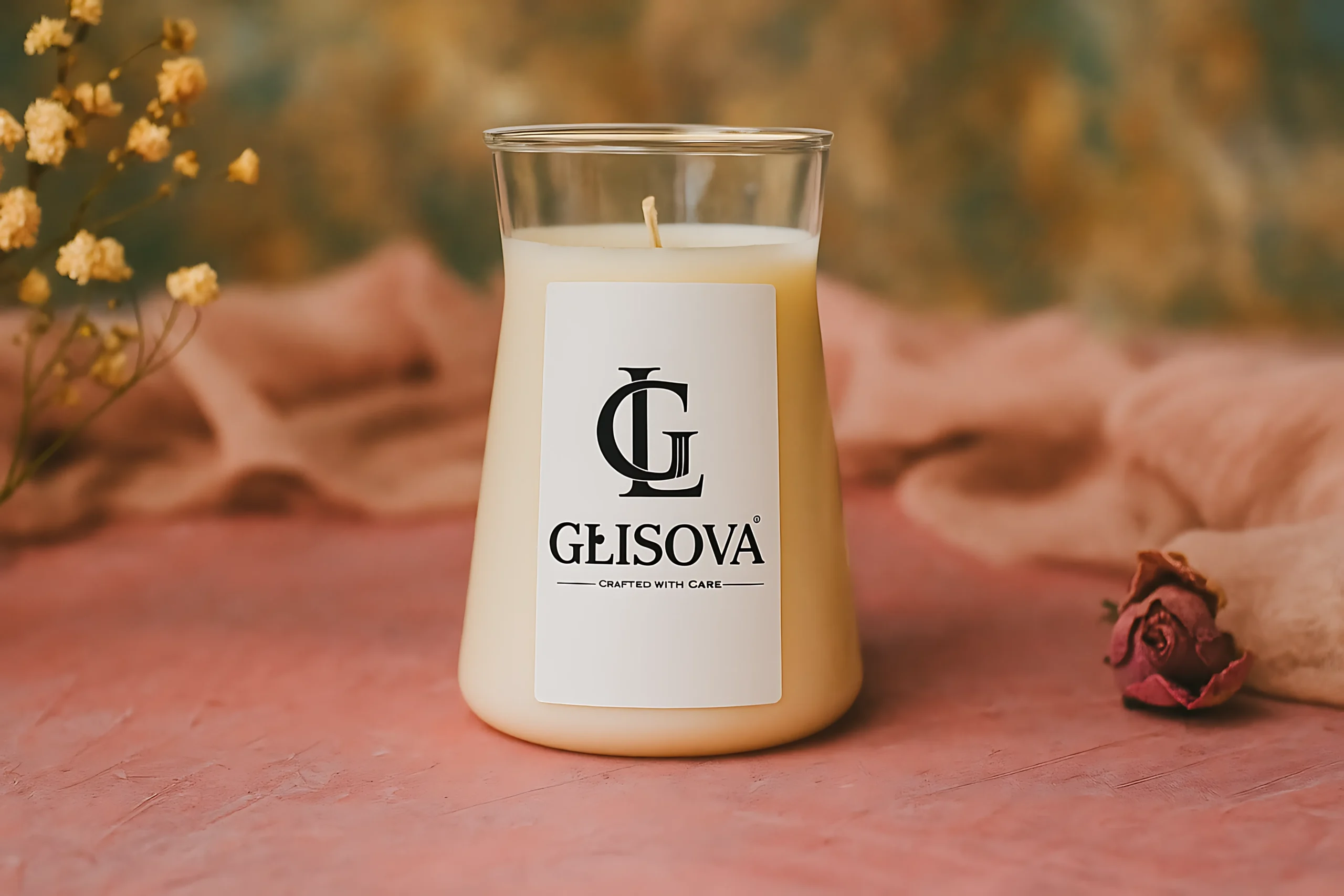 GLISOVA Artisan Collection soy candle in a flared glass jar.