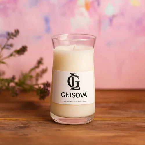 GLISOVA Solstice Collection soy candle in a tall glass jar