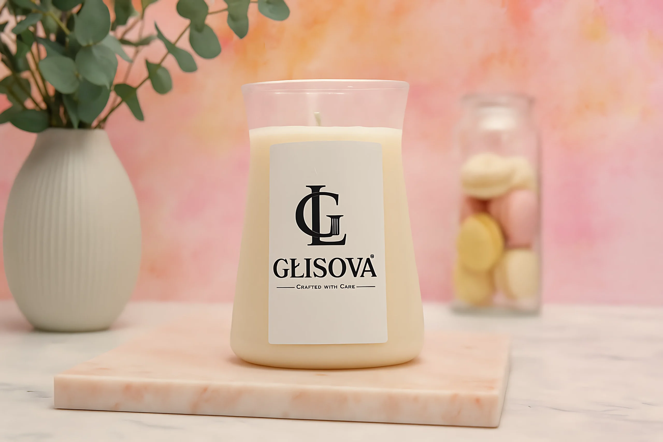 GLISOVA artisan candle with notes of juniper and cedarwood.