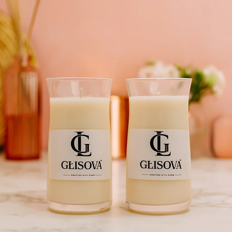 GLISOVA artisan candle with notes of oud, sandalwood, and spice
