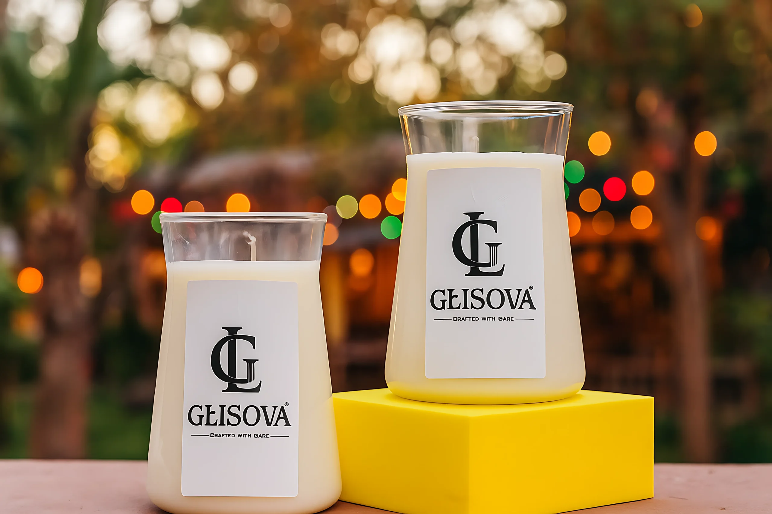 Hand poured natural soy wax candle with an elegant flared shape