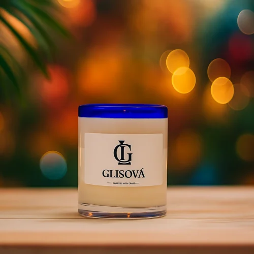 Luxury scented candle 'Study Nocturne' in a clear glass jar.